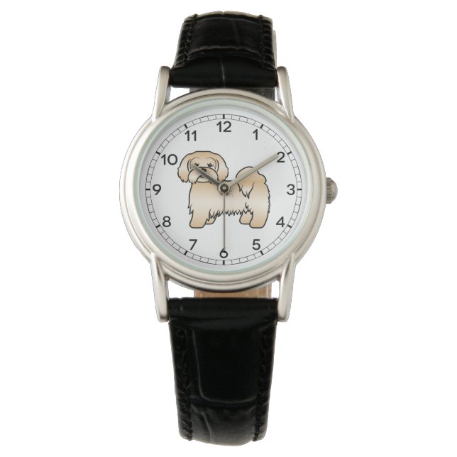 Golden Lhasa Apso Cute Cartoon Dog Illustration Watch (Front)
