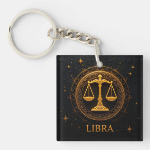 Golden Libra Zodiac Sign Illustration Key Ring