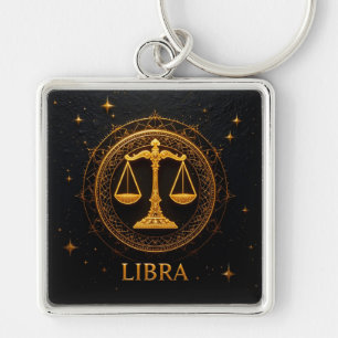 Golden Libra Zodiac Sign Illustration Key Ring