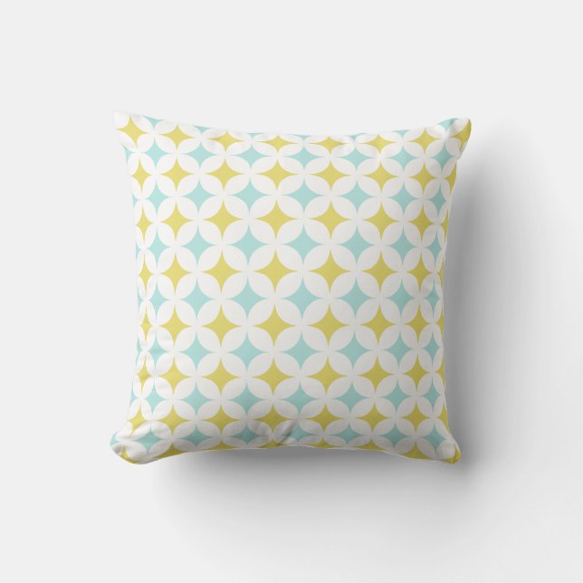 Golden & Light Blue Star Pattern on White Cushion (Front)