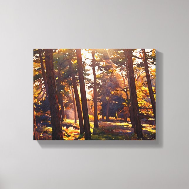 Golden Light Forest Oil Painting Canvas Print (Front)