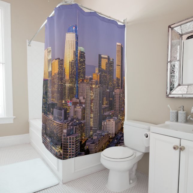Golden Light Los Angeles Skyline Shower Curtain (In Situ)
