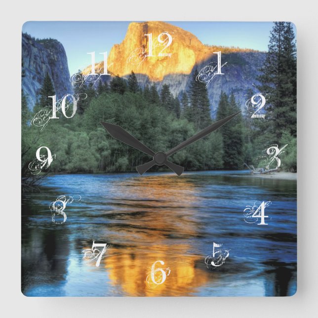 Golden Light on Half Dome Square Wall Clock (Front)