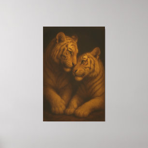 Golden Light White Tiger Duo – Vintage Fine Art Canvas Print