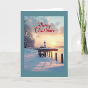 Golden Lighthouse Christmas Card