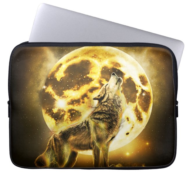 Golden Lighting Wolf Laptop Sleeve (Front)