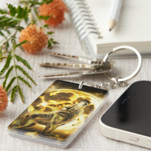 Golden Lightning Wolf Key Ring