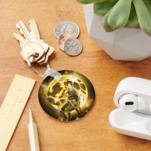 Golden Lightning Wolf Key Ring