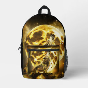 Golden Lightning Wolf Printed Backpack