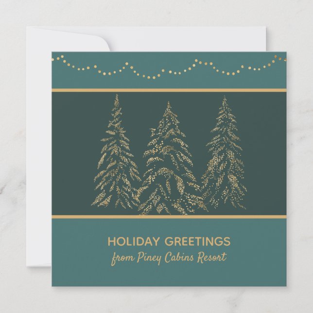 Golden Lights and Pines Corporate Holiday Card (Front)
