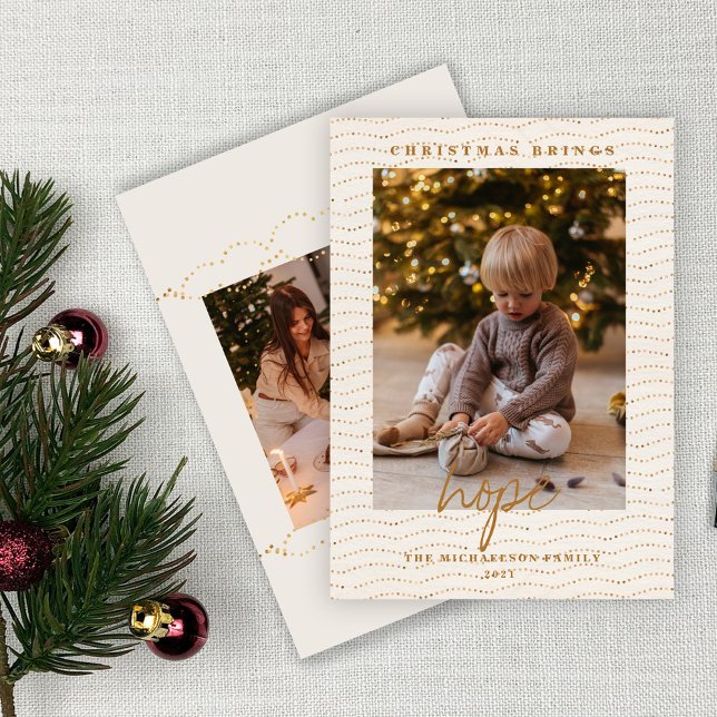 Golden Lights Bokeh Christmas Hope 2 Photo Holiday Card (Creator Uploaded)