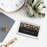 Golden Lights | Personalised Business Card Holder<br><div class="desc">Elegant business card holder features your name and/or business name in modern white lettering on a rich black background. Strands of golden string lights are crisscrossed at the top,  with a blurred bokeh effect.</div>