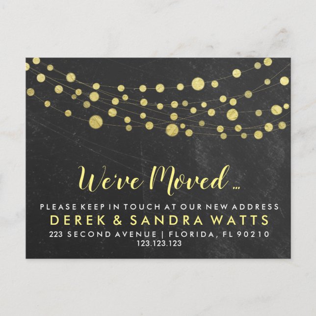golden lights We've moved New address Announcement Postcard (Front)