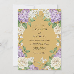 Golden Lilac Blossom Romance Wedding Invitation