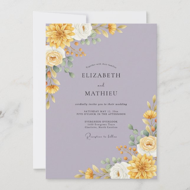 Golden Lilac Peony Wedding Invitation (Front)