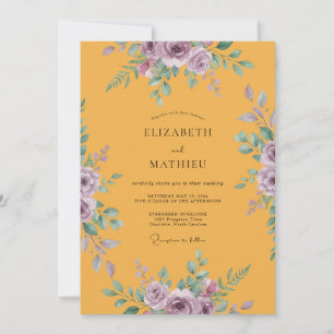 Golden Lilac Ranunculus Eucalyptus Wedding Invitation