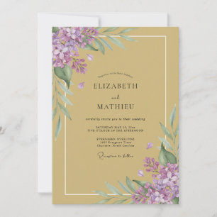 Golden Lilac Wisteria Wedding Invitation
