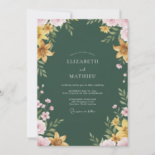 Golden Lily Emerald Wedding Invitation