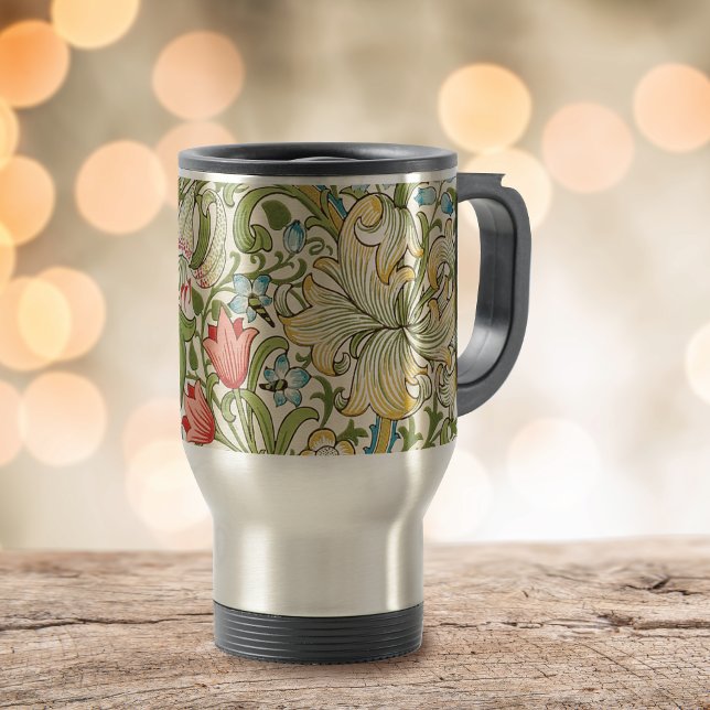 Golden Lily Floral William Morris Travel Mug (Creator Uploaded)