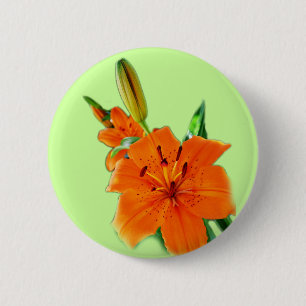 golden lily flowers 6 cm round badge