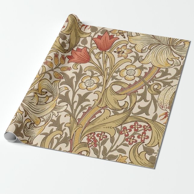 Golden Lily Pattern Version 2 By William Morris Wrapping Paper (Unrolled)