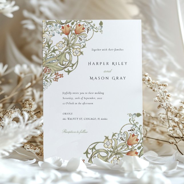 Golden Lily Pattern William Morris Wedding Invitation (Creator Uploaded)