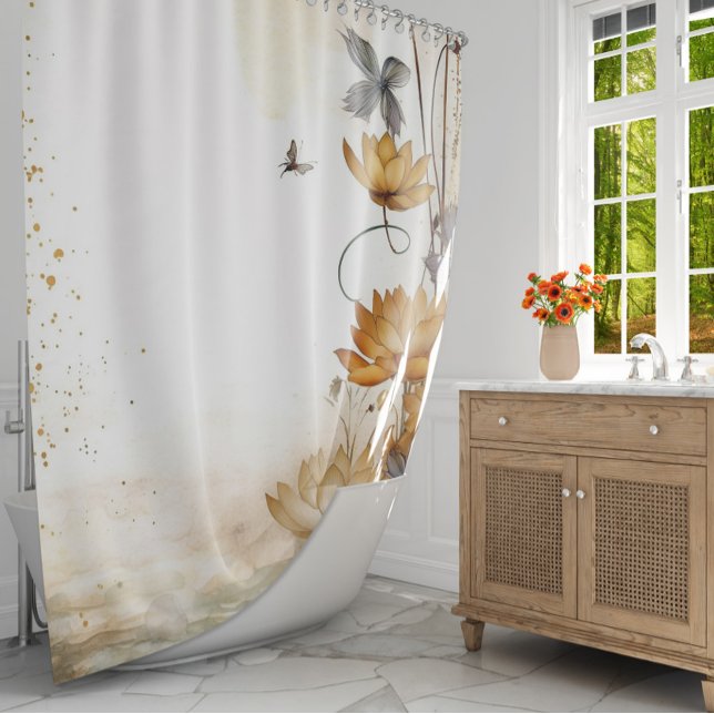 Golden Lily Serenity: Watercolor Brown Lilies  Shower Curtain (Creator Uploaded)