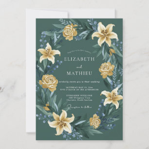 Golden Lily Spruce Wedding Invitation