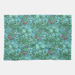 Golden Lily Vintage Floral Flowers Blue Pink Green Tea Towel