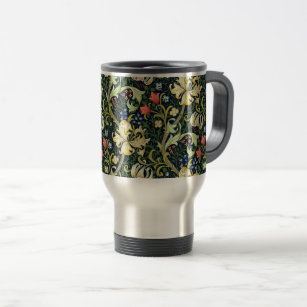 Golden Lily Vintage Floral Pattern William Morris Travel Mug