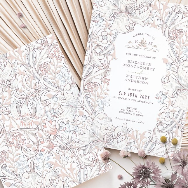 Golden Lily Wedding Suite Muted Pink Morris Invitation (Creator Uploaded)