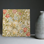 Golden Lily William Morris Arts Crafts Floral Tile<br><div class="desc">William Morris Lily Pattern Design. William Morris was an English textile designer, artist, writer, and socialist associated with the Pre-Raphaelite Brotherhood and British Arts and Crafts Movement. He founded a design firm in partnership with the artist Edward Burne-Jones, and the poet and artist Dante Gabriel Rossetti. This beautiful Art Nouveau...</div>
