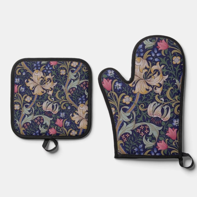 Golden Lily, William Morris Oven Mitt & Pot Holder Set (Front)
