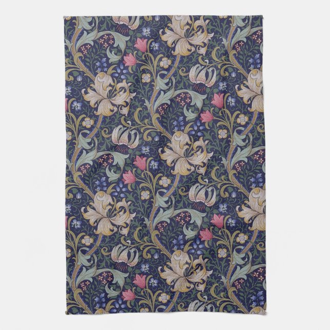 Golden Lily, William Morris Tea Towel (Vertical)