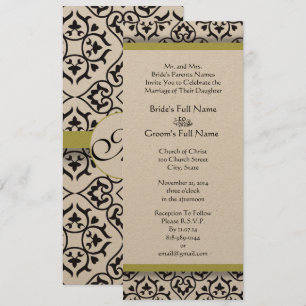 Golden Lime  Damask Swirls Wedding Invitation