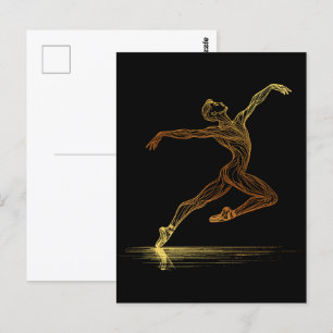 Golden Line Art Ballet Dancer Elegant Illustration Postcard