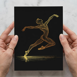 Golden Line Art Ballet Dancer Elegant Illustration Postcard