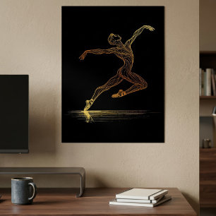 Golden Line Art Ballet Dancer Elegant Illustration Poster