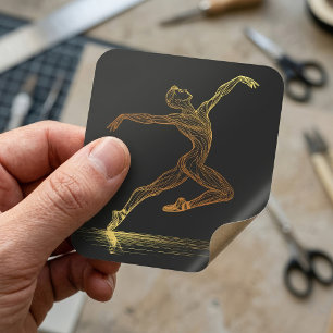 Golden Line Art Ballet Dancer Elegant Illustration Square Sticker