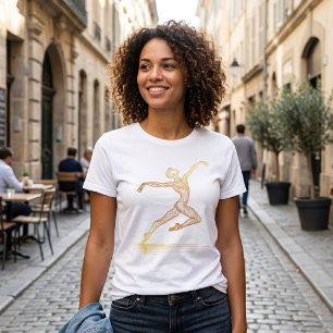 Golden Line Art Ballet Dancer Elegant Illustration T-Shirt