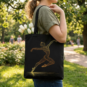 Golden Line Art Ballet Dancer Elegant Illustration Tote Bag