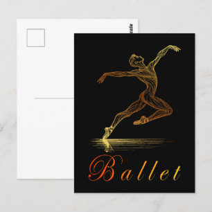 Golden Line Art Ballet Male Dancer Illustration Postcard