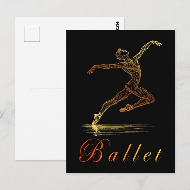 Golden Line Art Ballet Male Dancer Illustration Postcard (Front/Back)