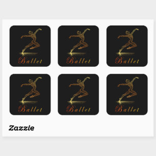Golden Line Art Ballet Male Dancer Illustration Square Sticker