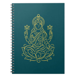 Golden Line Art of Goddess Lakshmi on Lotus Notebook