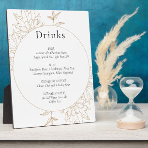 Golden Lineart Floral Drinks Menu Plaque