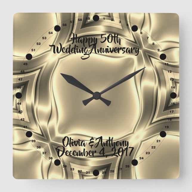 Golden Lines 50th Wedding Anniversary Square Wall Clock (Front)