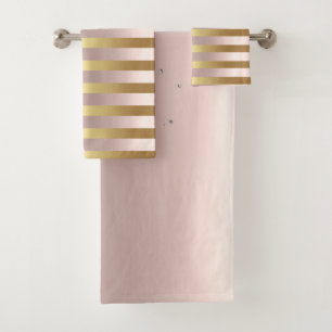 Golden lines, golden rose elegance with initials bath towel set