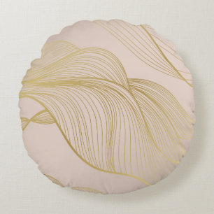 Golden Lines: Luxury Vintage Pattern. Round Cushion