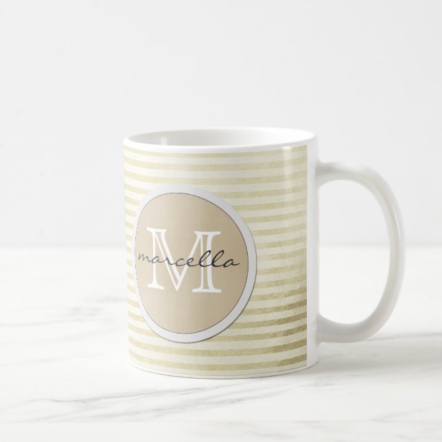 golden lines Stripes Background Monogram Coffee Mug (Right)